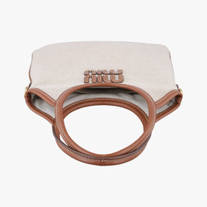 Pre-owned Miu Miu Ivy Ivory×Brown Canvas× leather 5BA281 handbag | stylenewstar