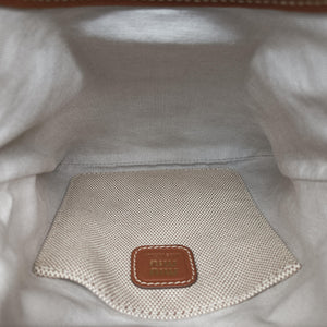 Pre-owned Miu Miu Ivy Ivory×Brown Canvas× leather 5BA281 handbag | stylenewstar