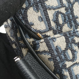 Pre-owned Christian Dior Saddle Navy Jacquard×Leather crossbodybag | stylenewstar