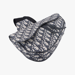 Pre-owned Christian Dior Saddle Navy Jacquard×Leather crossbodybag | stylenewstar