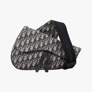 Pre-owned Christian Dior saddle Navy Jacquard×Leather bum bag/waist bag | stylenewstar