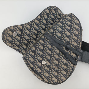 Pre-owned Christian Dior saddle Navy Jacquard×Leather bum bag/waist bag | stylenewstar