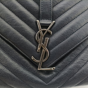 Pre-owned Yves Saint Laurent COLLEGE Navy Leather 428056 shoulderbag | stylenewstar