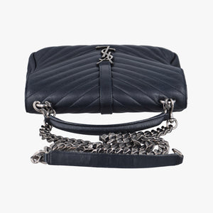 Pre-owned Yves Saint Laurent COLLEGE Navy Leather 428056 shoulderbag | stylenewstar