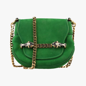Pre-owned Gucci Nubuck Tigrette Chain Green suede 290684 shoulderbag | stylenewstar