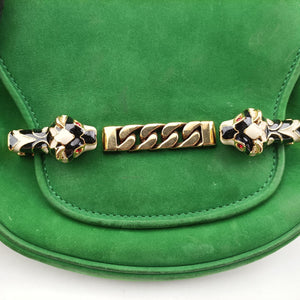 Pre-owned Gucci Nubuck Tigrette Chain Green suede 290684 shoulderbag | stylenewstar