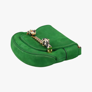 Pre-owned Gucci Nubuck Tigrette Chain Green suede 290684 shoulderbag | stylenewstar