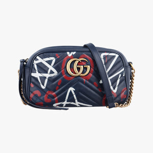 Pre-owned Gucci GG Marmont Navy×Multicolour Leather 447632 shoulderbag | stylenewstar