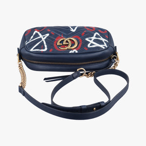 Pre-owned Gucci GG Marmont Navy×Multicolour Leather 447632 shoulderbag | stylenewstar