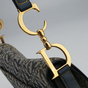 Pre-owned Christian Dior Saddle Navy Jacquard handbag | stylenewstar