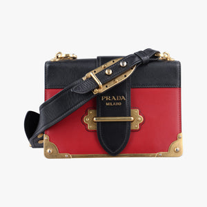 Secondhand Prada Cahier Red x Black Leather 1BD045 shoulderbag | stylenewstar