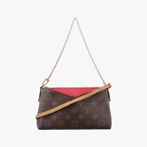Pre-owned Louis Vuitton Pallas Clutch Brown x Cerise Monogram canvas M41638 shoulderbag | stylenewstar