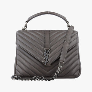 Pre-owned Yves Saint Laurent COLLEGE Grey Leather 428056 shoulderbag | stylenewstar