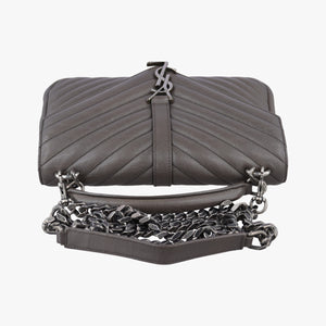 Pre-owned Yves Saint Laurent COLLEGE Grey Leather 428056 shoulderbag | stylenewstar