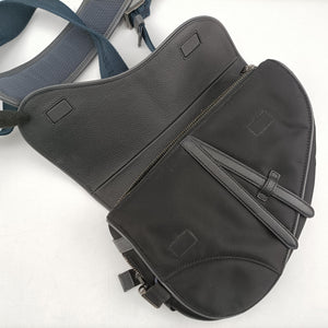 Pre-owned Christian Dior Saddle Black × Gray Nylon x Leather bum bag/waist bag | stylenewstar