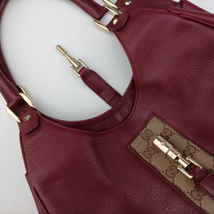 Pre-owned Gucci New Jackie Burgundy Leather×canvas 124407 shoulderbag | stylenewstar
