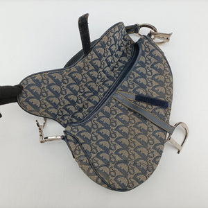 Pre-owned Christian Dior Saddle Navy Jacquard shoulderbag | stylenewstar
