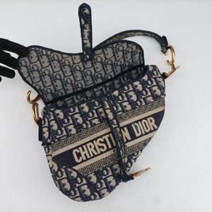 Pre-owned Christian Dior Saddle Navy Jacquard shoulderbag | stylenewstar