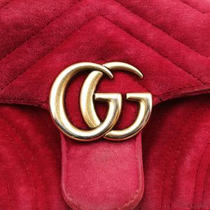 Secondhand Gucci GG Marmont Red velour 446744 shoulderbag | stylenewstar