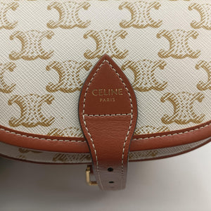 Pre-owned Celine FOLCO Triomphe White×brown PVC coated canvas shoulderbag | stylenewstar