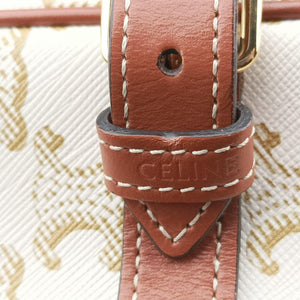 Pre-owned Celine FOLCO Triomphe White×brown PVC coated canvas shoulderbag | stylenewstar