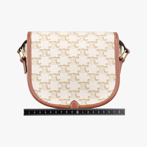 Pre-owned Celine FOLCO Triomphe White×brown PVC coated canvas shoulderbag | stylenewstar
