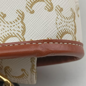 Pre-owned Celine FOLCO Triomphe White×brown PVC coated canvas shoulderbag | stylenewstar