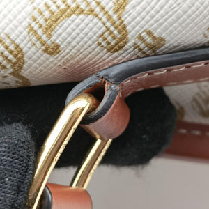Pre-owned Celine FOLCO Triomphe White×brown PVC coated canvas shoulderbag | stylenewstar