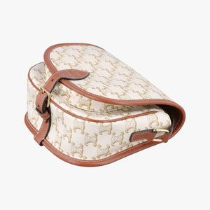 Pre-owned Celine FOLCO Triomphe White×brown PVC coated canvas shoulderbag | stylenewstar