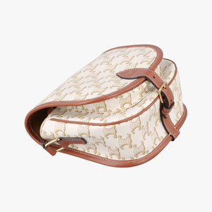 Pre-owned Celine FOLCO Triomphe White×brown PVC coated canvas shoulderbag | stylenewstar