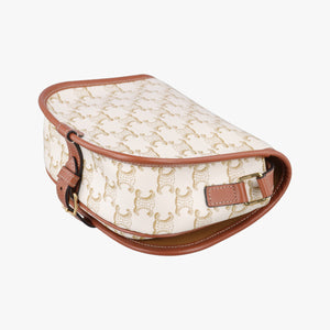 Pre-owned Celine FOLCO Triomphe White×brown PVC coated canvas shoulderbag | stylenewstar