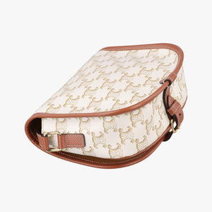 Pre-owned Celine FOLCO Triomphe White×brown PVC coated canvas shoulderbag | stylenewstar
