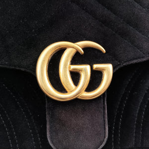 Pre-owned Gucci GG Marmont Black velour 443497 shoulderbag | stylenewstar