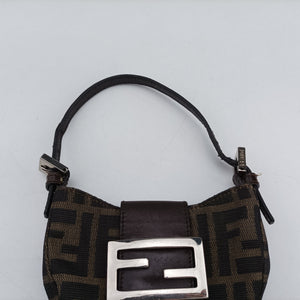 Pre-owned Fendi Mini croissants Brown canvas× leather 26673 handbag | stylenewstar