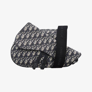 Pre-owned Christian Dior saddle Navy Jacquard×Leather bum bag/waist bag | stylenewstar