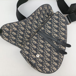 Pre-owned Christian Dior saddle Navy Jacquard×Leather bum bag/waist bag | stylenewstar