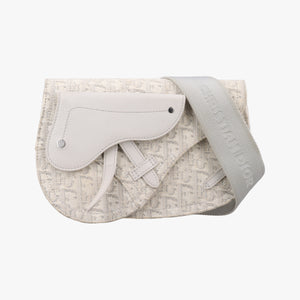 Pre-owned Christian Dior Saddle White Jacquard × Leather  shoulderbag | stylenewstar
