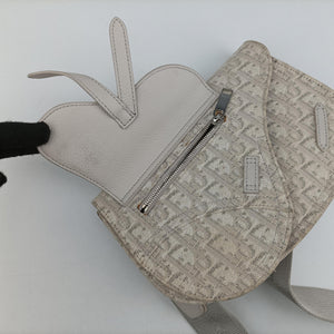 Pre-owned Christian Dior Saddle White Jacquard × Leather  shoulderbag | stylenewstar