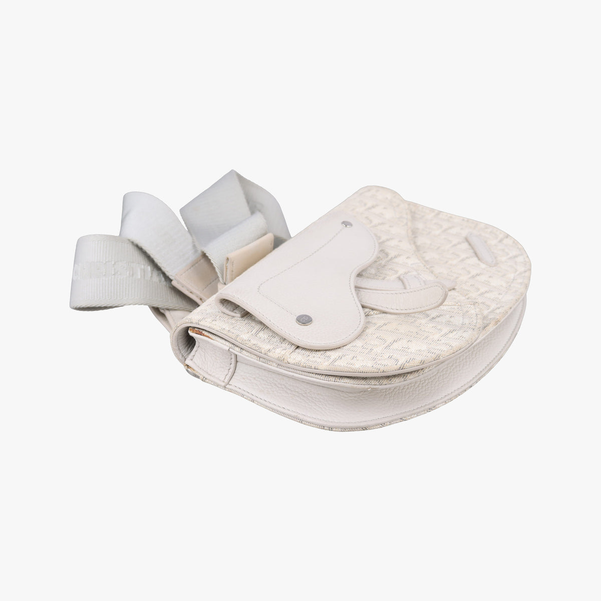 Pre-owned Christian Dior Saddle White Jacquard × Leather  shoulderbag | stylenewstar