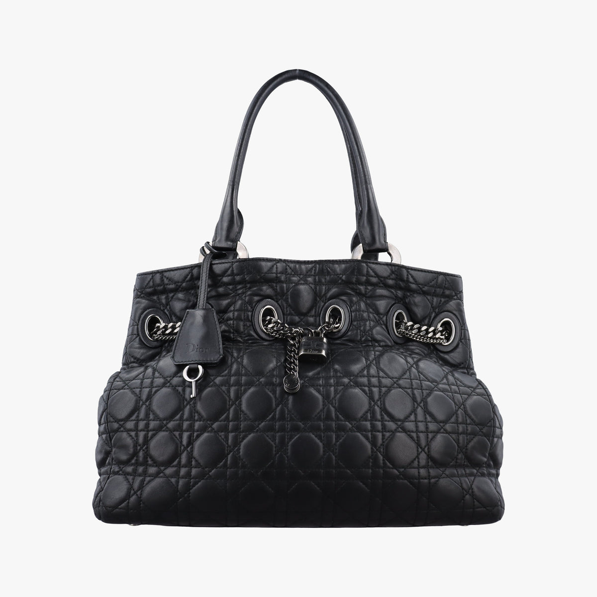 Pre-owned Christian Dior Cannage stitching Black Lambskin  handbag | stylenewstar