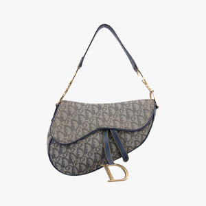 Pre-owned Christian Dior Saddle Navy jacquard×Leather  shoulderbag | stylenewstar