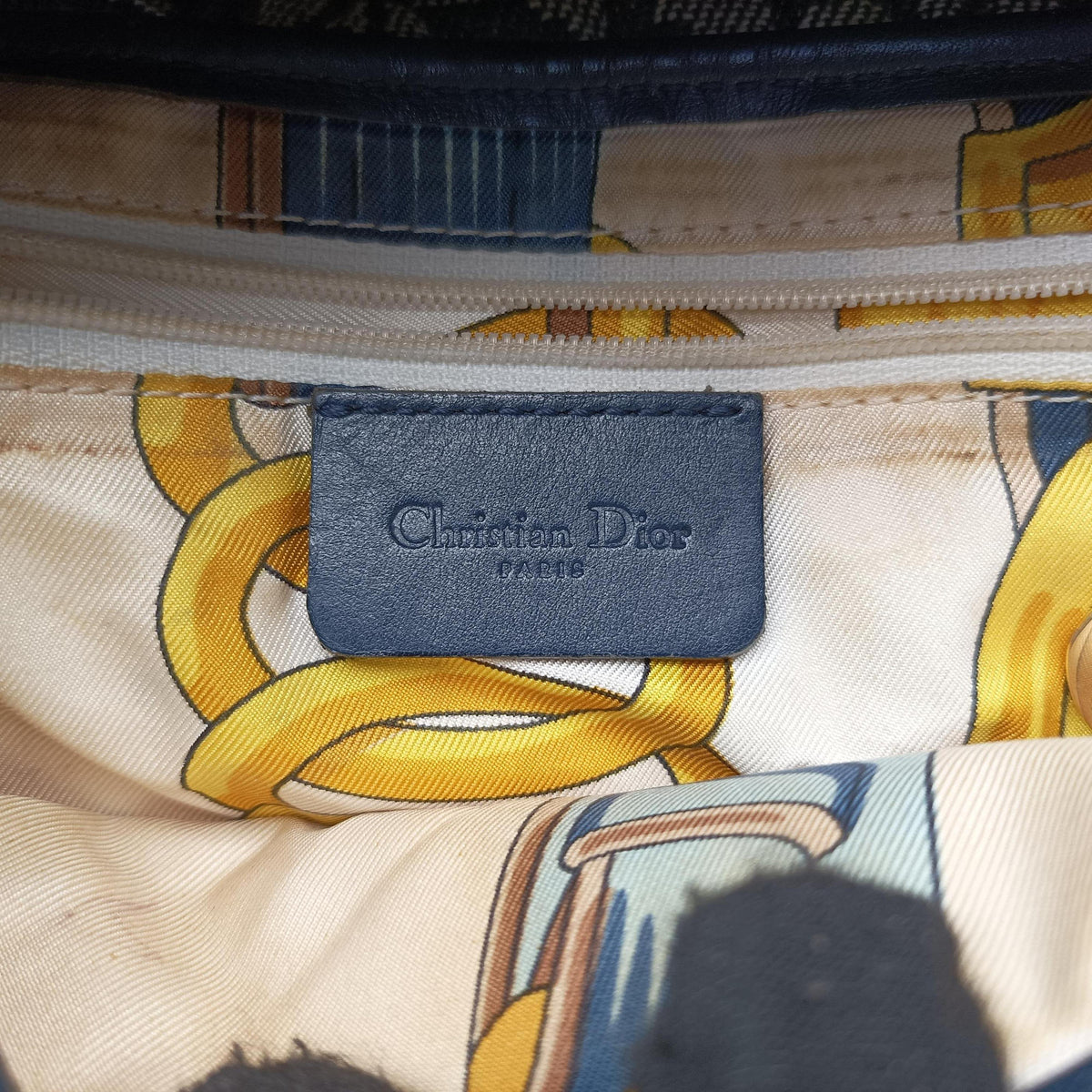 Pre-owned Christian Dior Saddle Navy jacquard×Leather  shoulderbag | stylenewstar