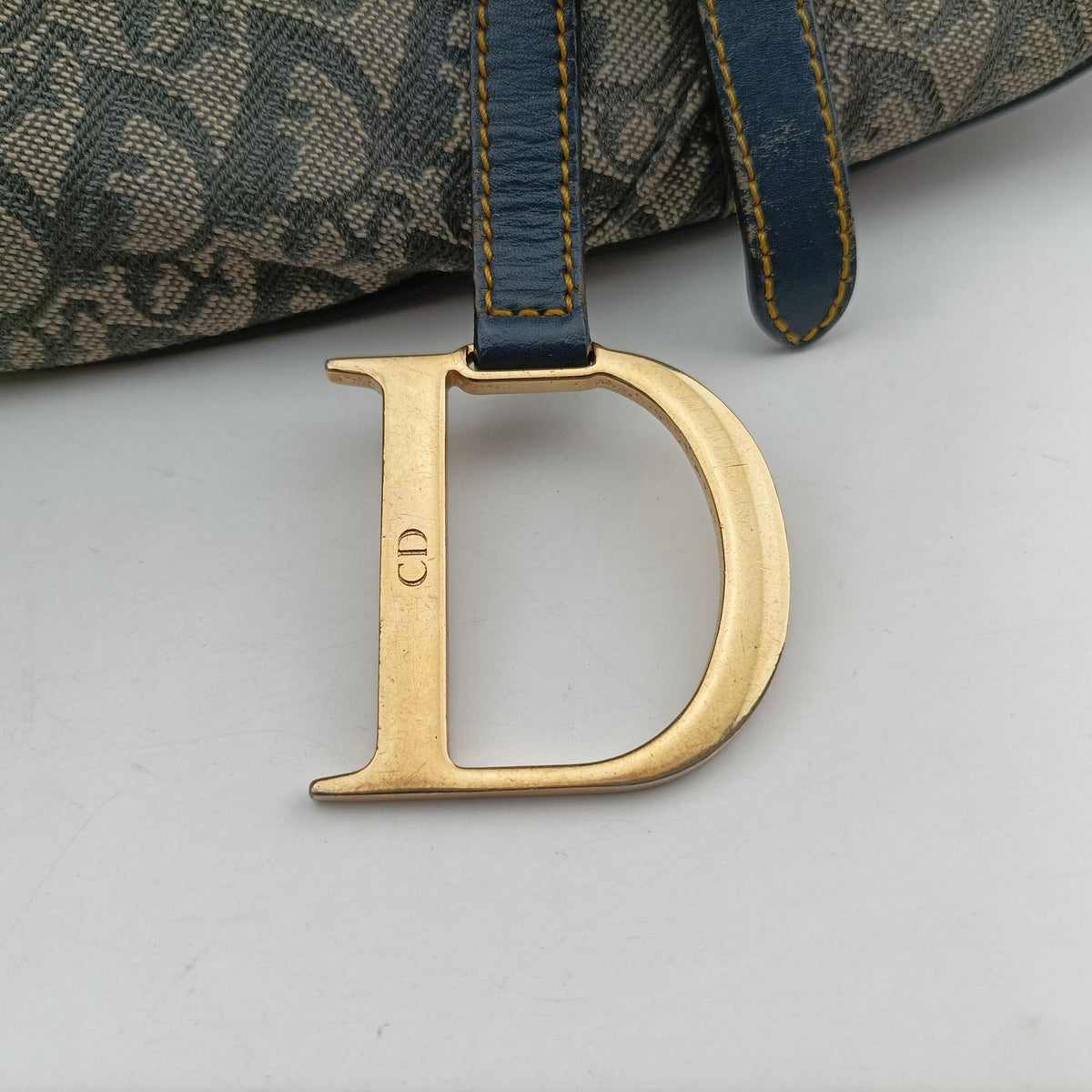 Pre-owned Christian Dior Saddle Navy jacquard×Leather  shoulderbag | stylenewstar
