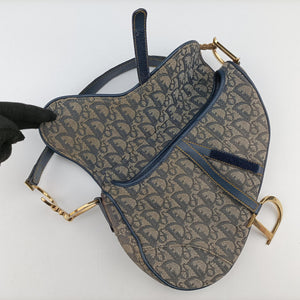 Pre-owned Christian Dior Saddle Navy jacquard×Leather  shoulderbag | stylenewstar