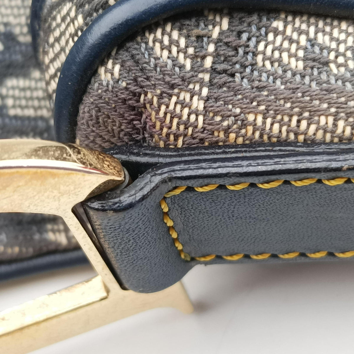 Pre-owned Christian Dior Saddle Navy jacquard×Leather  shoulderbag | stylenewstar