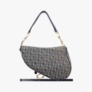 Pre-owned Christian Dior Saddle Navy jacquard×Leather  shoulderbag | stylenewstar