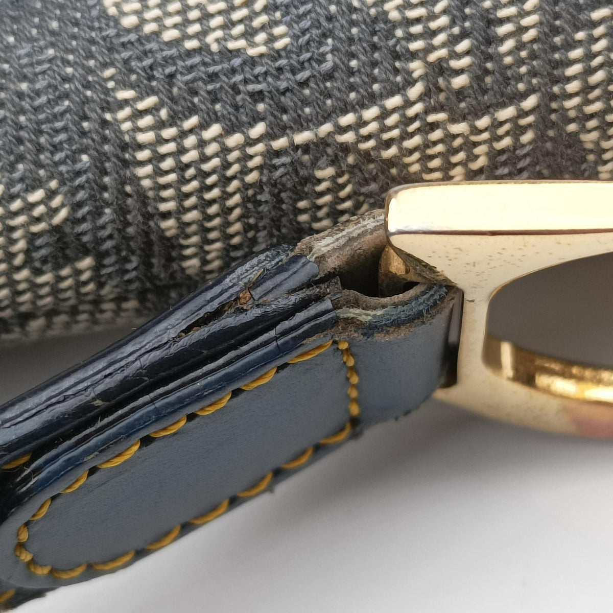 Pre-owned Christian Dior Saddle Navy jacquard×Leather  shoulderbag | stylenewstar