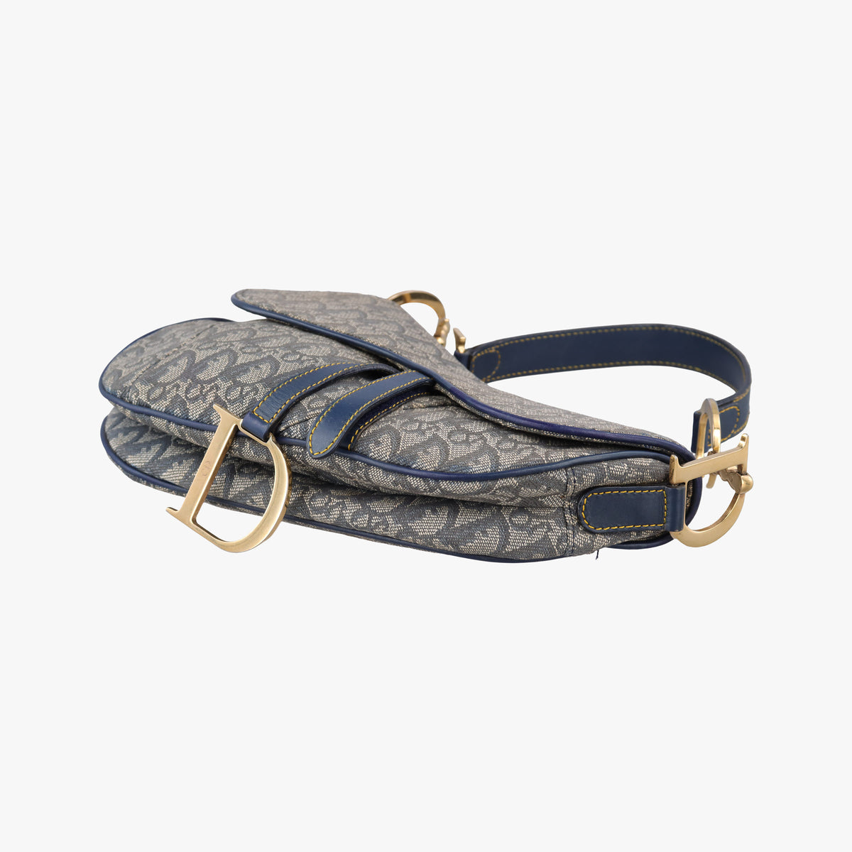 Pre-owned Christian Dior Saddle Navy jacquard×Leather  shoulderbag | stylenewstar