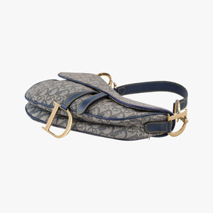 Pre-owned Christian Dior Saddle Navy jacquard×Leather  shoulderbag | stylenewstar