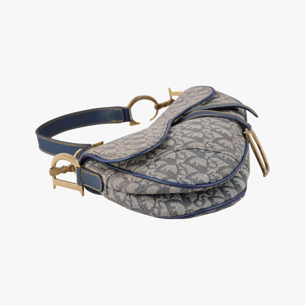 Pre-owned Christian Dior Saddle Navy jacquard×Leather  shoulderbag | stylenewstar